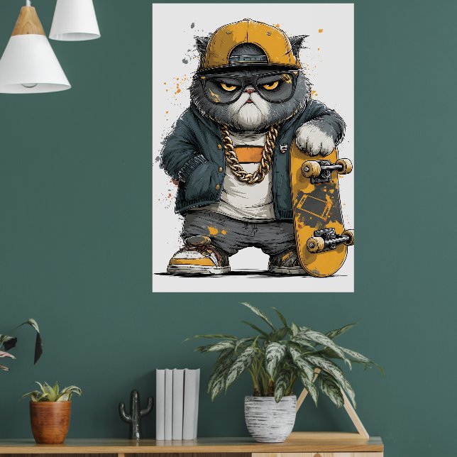 Coola Antropomorfisk katt i Hip hop Attire Poster (Vardagsrum 1)