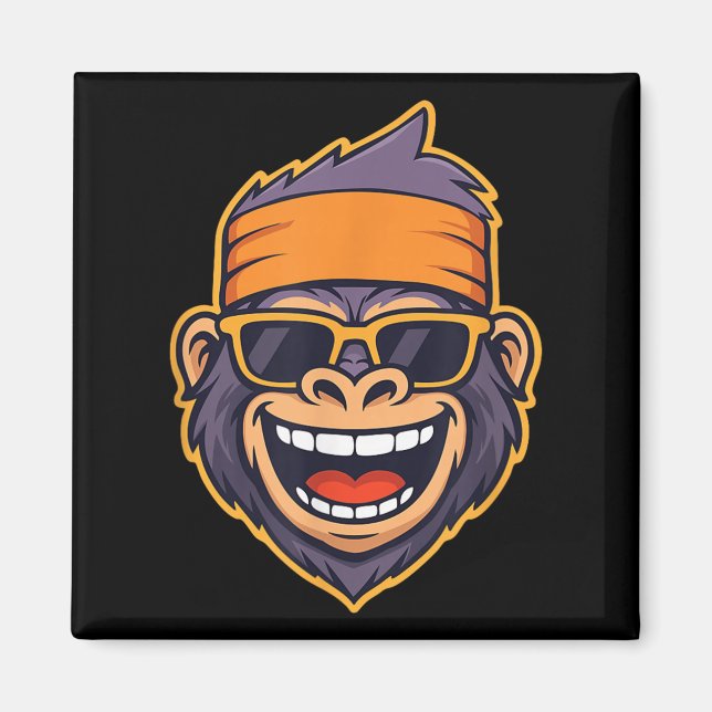 Coola Ape Gorilla Head Funky Monkey Retro Bandana  Magnet (Framsidan)