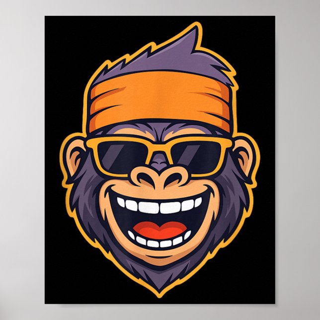 Coola Ape Gorilla Head Funky Monkey Retro Bandana  Poster (Framsidan)