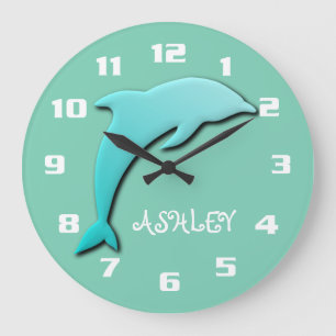 Coola Aqua Blue Dolphin Monogram Stor Klocka