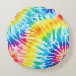 Coola Aqua Blue Gult Red Orange Tie Dye Rund Kudde