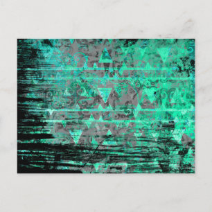 Coola Aqua och Grått Tribal Triangles Grunge Vykort