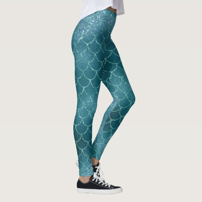 coola är en sjöjungfru glitter chic grönt svan mön leggings (Höger)