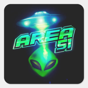 Coola Area 51 Alien Spacesship Fyrkantigt Klistermärke
