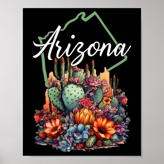 Coola Arizona blommande blommor kaktus utomhus van Poster (Framsidan)