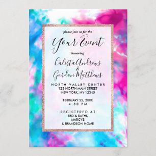 Coola Artsy Girly Lila Rosa Blue Tie Dye Mönster Inbjudningar