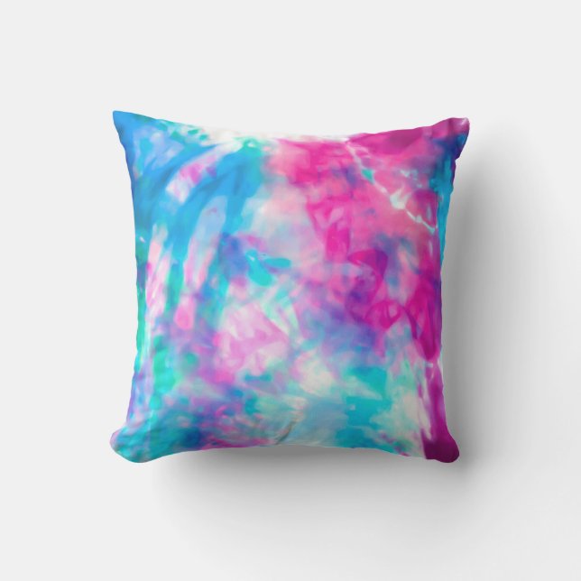 Coola Artsy Girly Lila Rosa Blue Tie Dye Mönster Kudde (Framsida)