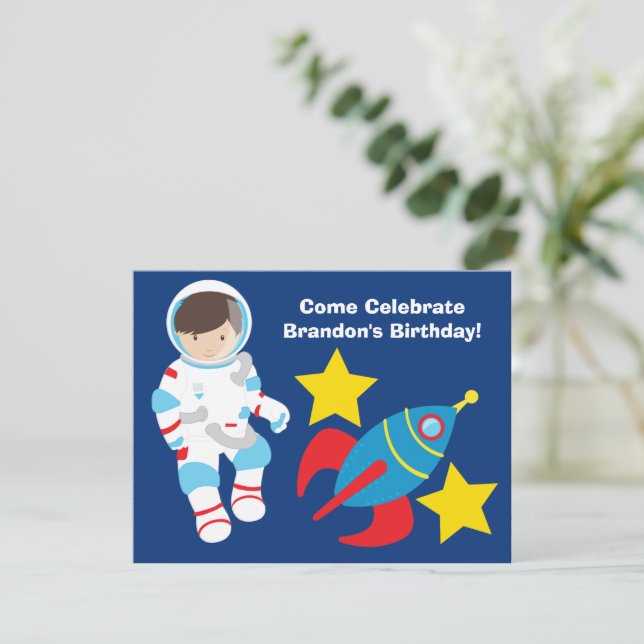 Coola Astronaut Boy Rymden Barns födelsedag Party Inbjudningar (Stående Fram)