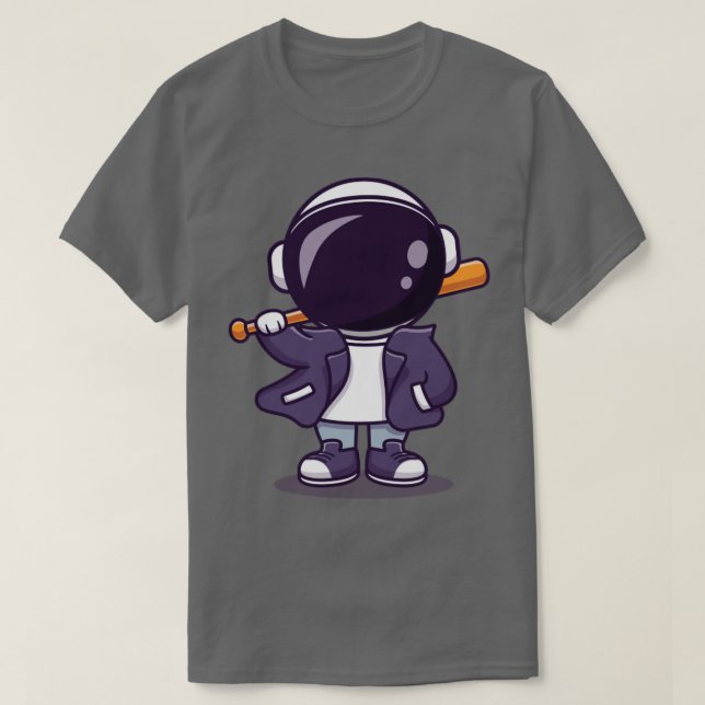 Coola astronaut med Baseball Fladdermus och Jacka  T Shirt (Design framsida)