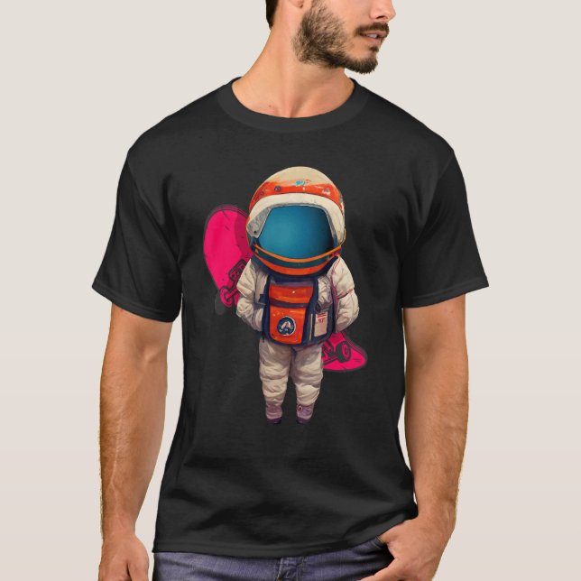Coola Astronaut med Skateboard T Shirt (Framsida)