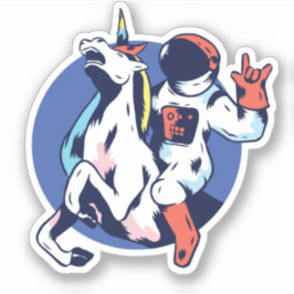 Coola Astronaut Riding Unicorn Sten Signal Funny Klistermärken