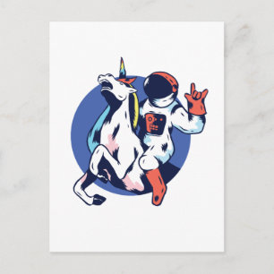 Coola Astronaut Riding Unicorn Sten Tonåring grafi Vykort