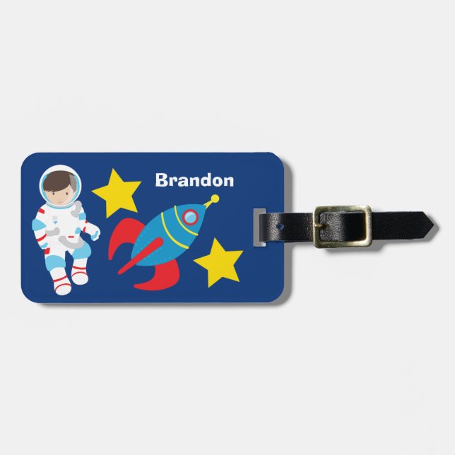 Coola Astronaut Rocket Frakt Kids Blue Bagagebricka (Horisontell Framsida)