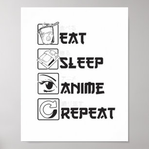 Coola Ät viloläge ANIME Repeat Funny ikon Japanska Poster