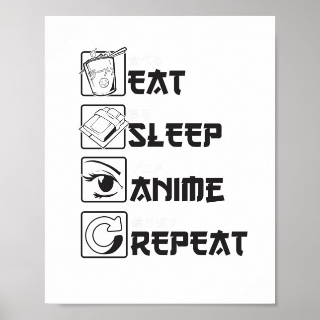 Coola Ät viloläge ANIME Repeat Funny ikon Japanska Poster (Framsidan)