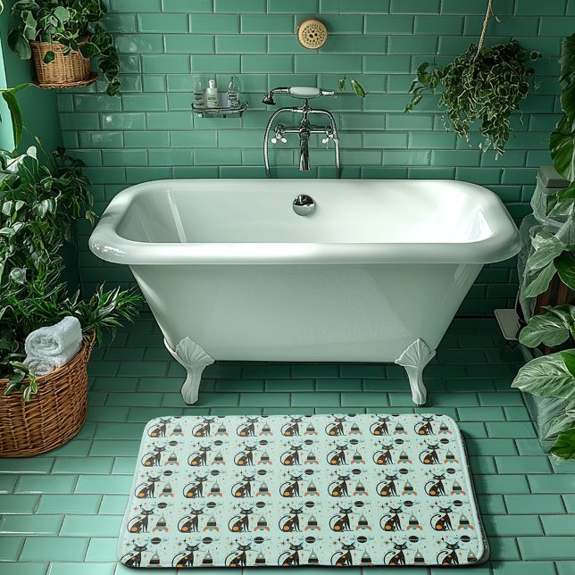 Coola Atomretro Cat Spaceship Saturn Stars Badrumsmatta (Skapare uppladdad)