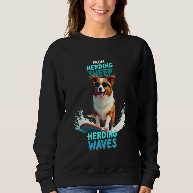 Coola Australian shepherd Surfing Hund T Shirt (Framsida)