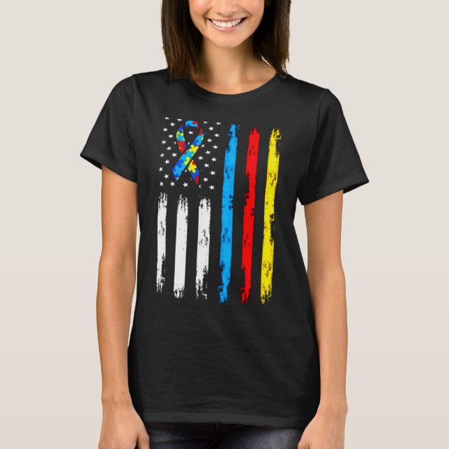 Coola Autism American Flagga Awareness T Shirt (Framsida)