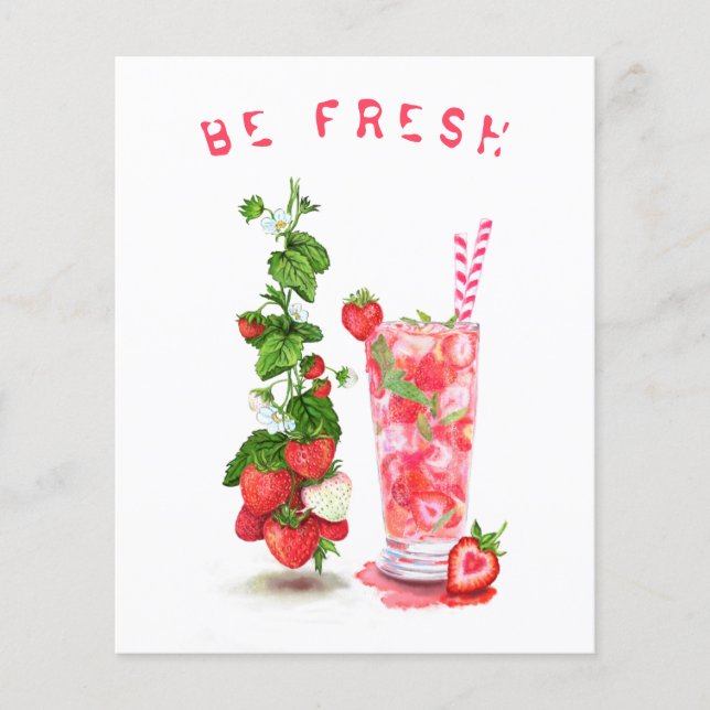 Coola av färska jordgubbssaft Drink - Sommarfrukt Flygblad (Framsidan)