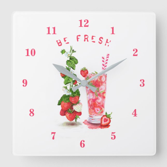 Coola av färska jordgubbssaft Drink - Sommarfrukt  Fyrkantig Klocka (Framsida)