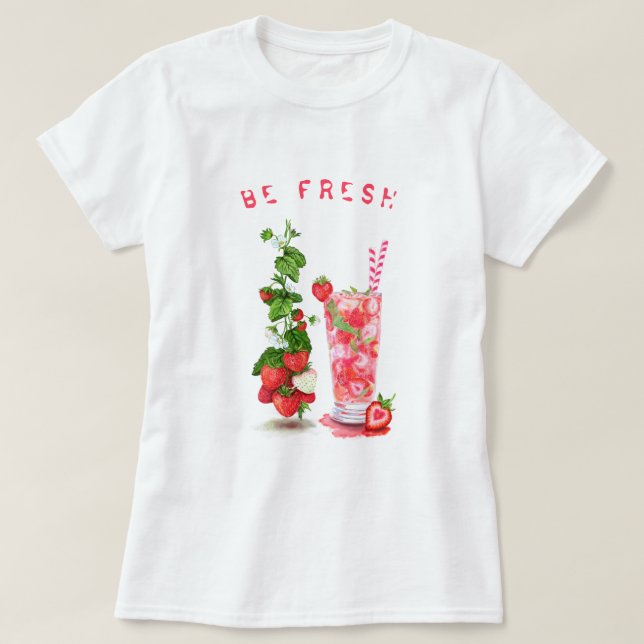 Coola av färska jordgubbssaft Drink - Sommarfrukt T Shirt (Design framsida)