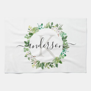 COOLA AV SUCCULCULH WREATH FOLIAGE VATTENFÄRGMONO KÖKSHANDDUK