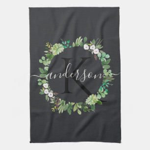 COOLA AV SUCCULCULH WREATH FOLIAGE VATTENFÄRGMONO KÖKSHANDDUK