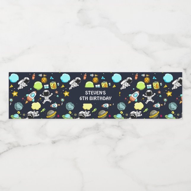 Coola Äventyr Födelsedagsfesten Rymden Vattenflaskor Etikett (Singel etikett)