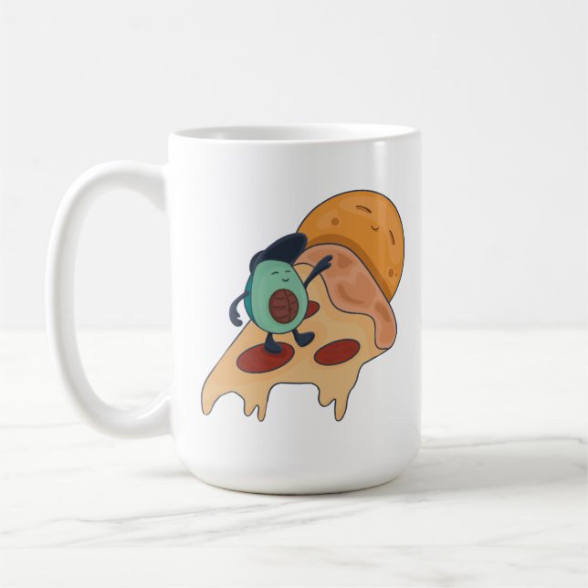 Coola Avocado Surfing på ett segment av Pizza Kaffemugg (Vänster)