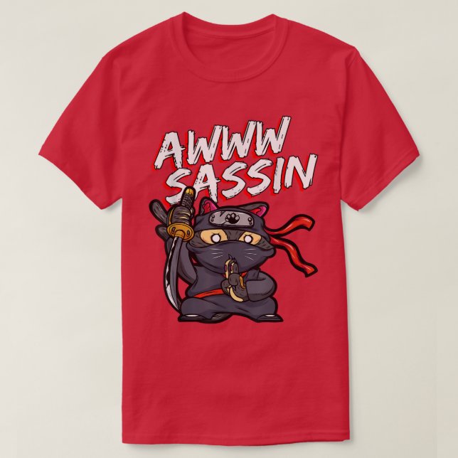 Coola AwwwSassin Samurai Cat Funny Ninja Cat Manga T Shirt (Design framsida)