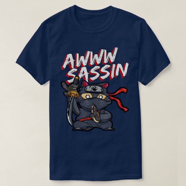 Coola AwwwSassin Samurai Cat Funny Ninja Cat Manga T Shirt (Design framsida)