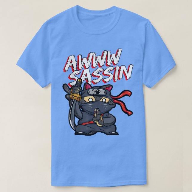 Coola AwwwSassin Samurai Cat Funny Ninja Cat Manga T Shirt (Design framsida)