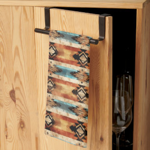 Coola Aztec Western faux wood tiled mönster Kökshandduk