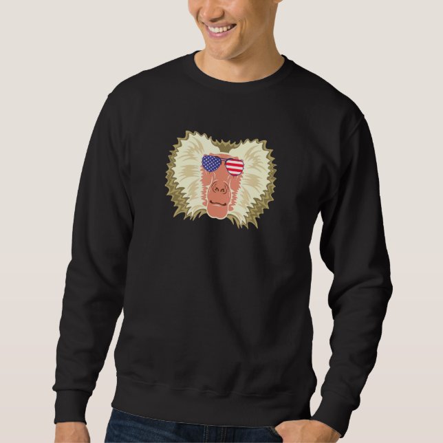 Coola Baboon Wearing USA flagga Sunglass US Amerik Lång Ärmad Tröja (Framsida)