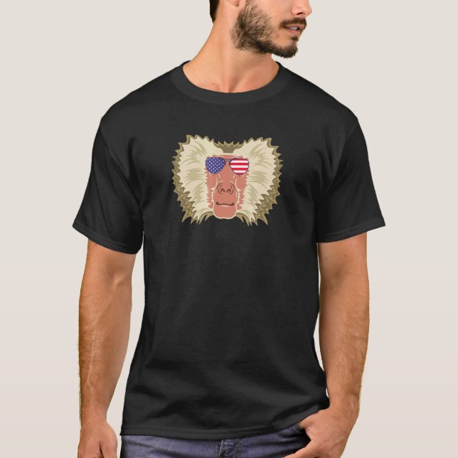 Coola Baboon Wearing USA flagga Sunglass US Amerik T Shirt (Framsida)