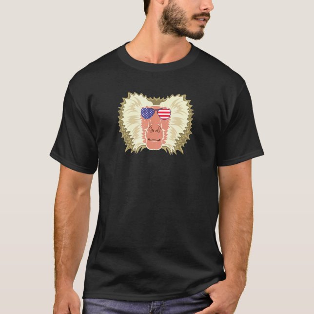 Coola Baboon Wearing USA flagga Sunglass US Amerik T Shirt (Framsida)