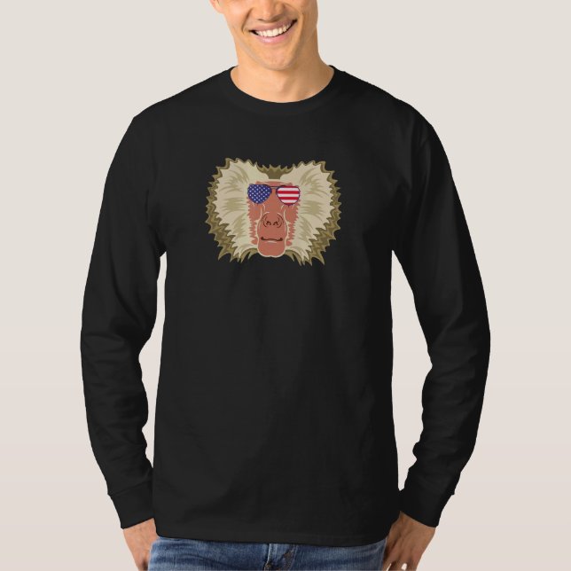 Coola Baboon Wearing USA flagga Sunglass US Amerik T Shirt (Framsida)