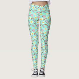 Coola Bacon Egg Sause Breakfast Food Mönster Leggings
