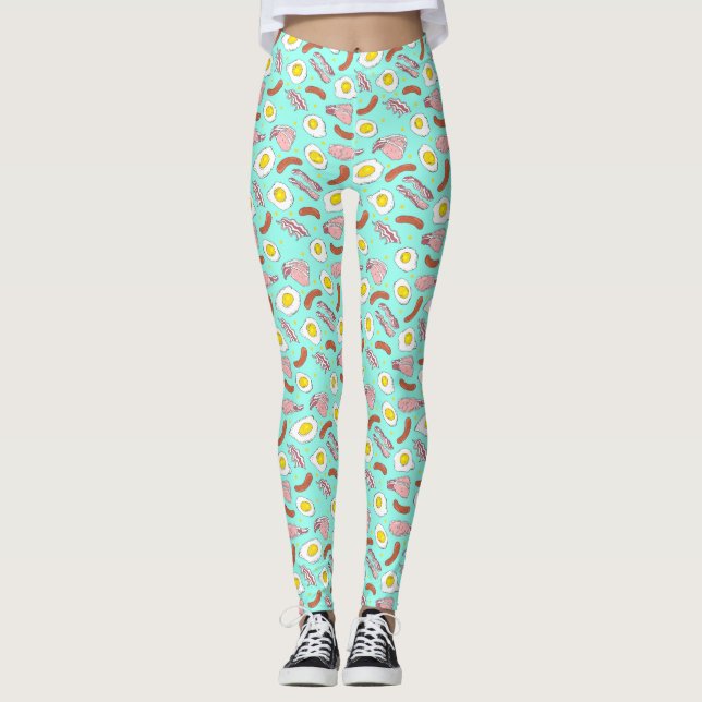 Coola Bacon Egg Sause Breakfast Food Mönster Leggings (Framsida)