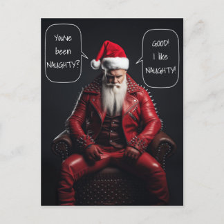 Coola Badass Santa in Red Leather gillar det stygt Helg Vykort