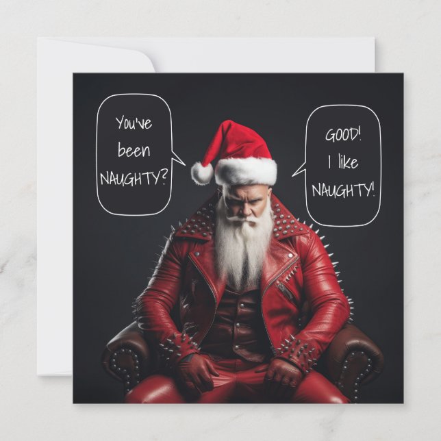 Coola Badass Santa in Red Leather gillar det stygt Julkort (Framsida)