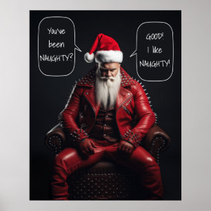 Coola Badass Santa in Red Leather gillar det stygt Poster