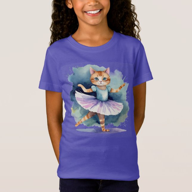 Coola Ballerina Dancing Cat Kitten Roligt Watercol T Shirt (Framsida)