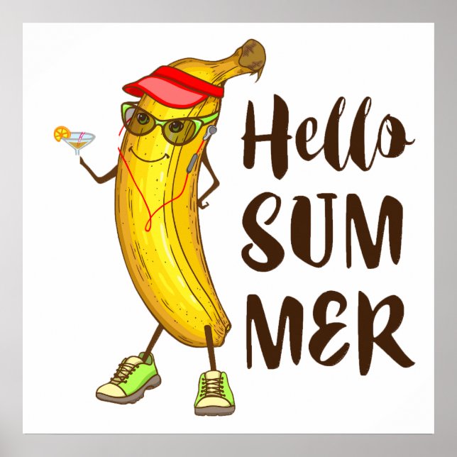 Coola Banana Hej Summer Funny Tropical Fruit Poster (Framsidan)