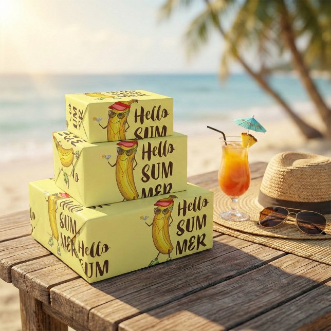 Coola Banana Hej Summer Funny Tropical Fruit Presentpapper (Skapare uppladdad)