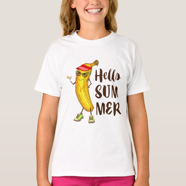Coola Banana Hej Summer Funny Tropical Fruit T Shirt (Framsida)