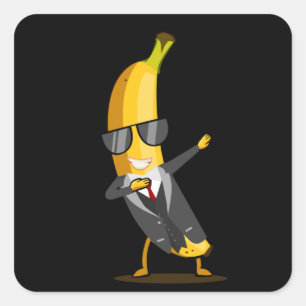 Coola Banana med Kostym - Dab Funny Dancing Fruit Fyrkantigt Klistermärke
