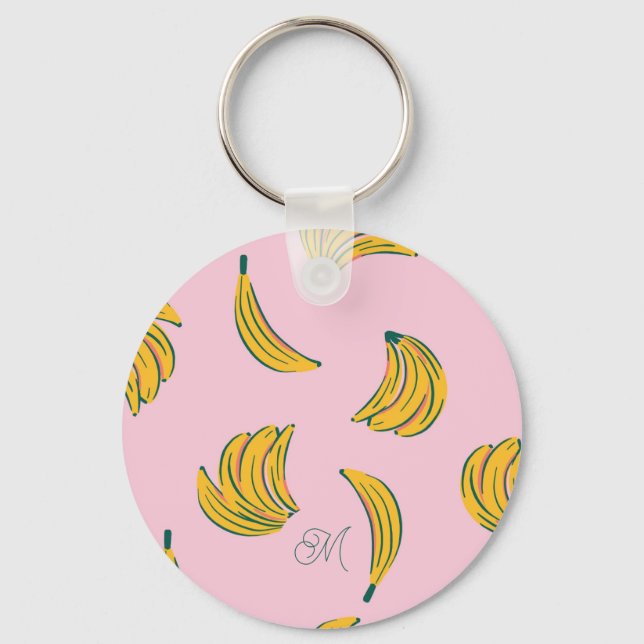 Coola Banana Rosa Mönster Nyckelring (Framsida)