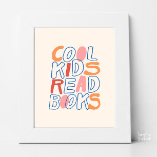 Coola Barn Läser Böcker Färgrik Retro Typografi Poster