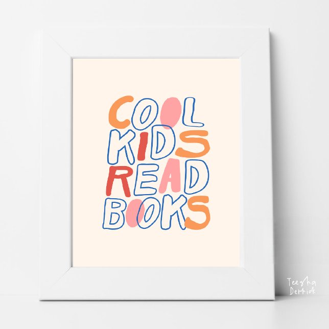 Coola Barn LÃ¤ser BÃ¶cker FÃ¤rgrik Retro Typografi Poster (Cool Kids Read Books Colourful Retro Nursery Typography Poster)